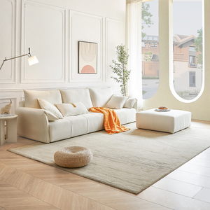 奶白色羊羔绒沙发客厅奶油风小户型直排简约现代网红布艺羽绒沙发