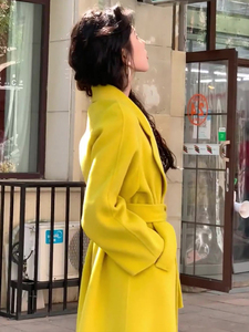 【现货】黄色呢子大衣女秋冬季新款加厚气质高级感中长款毛呢外套