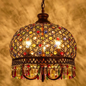 泰式西餐厅水晶灯土耳其波西米亚灯饰地中海民宿彩色玻璃单头吊灯