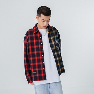 【周九良同款】ravenous三色拼接格子衬衫男女宽松长袖衬衣外套