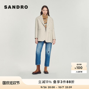 SANDROOutlets女装法式气质浅色双排扣羊毛西装外套SFPOU00415