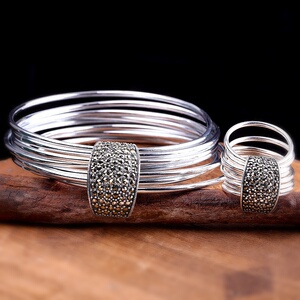 新品泰银925纯银饰品时尚女式九连环戒指现货