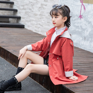 女童2021春季连6帽外套儿童中长款风衣12岁七小女孩收腰英伦风大