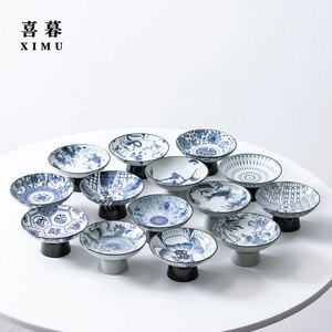 中式陶瓷青花高脚果盘创意茶点盘围炉煮茶坚果点心水果盘茶室餐厅