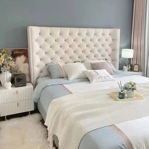 美式高床靠背 现代布艺软包单个床头板 高端拉扣设计床屏欧式床头