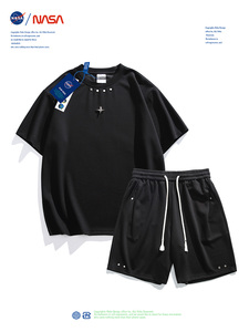 NASA美式高街短袖t恤男士休闲运动套装2024新款爆款重磅宽松衣裤