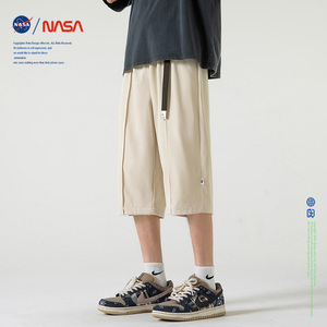 NASA男士七分短裤夏季潮牌新款冰丝薄款青少年夏天皮带款休闲裤子