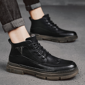 兽王男士马丁靴男防滑耐磨休闲皮鞋低帮软底工装靴皮面防水英伦风