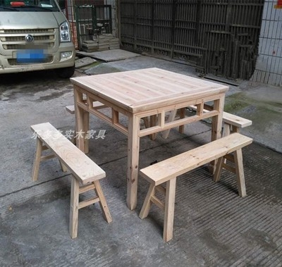 传统实木八仙桌餐桌高桌四方桌仿古桌香樟木大板桌家用榫卯杉木桌