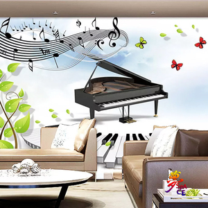 钢琴电视背景墙壁纸3d音乐装饰教室琴行工作室墙纸声乐儿童房卡通