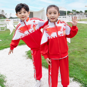 班服小学生运动会表演服装三件套中国红色儿童校服套装幼儿园园服