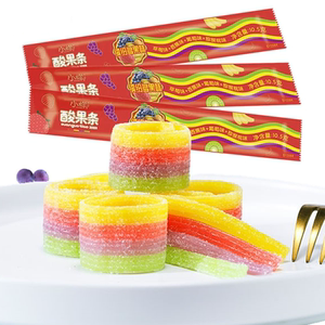 小酸果条水果味酸条彩虹长条软糖长舌头酸条糖果汁橡皮糖彩虹条糖