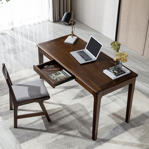 纯实木书桌卧室1米写字桌现代简约黑胡桃木中式一米六书房办公桌