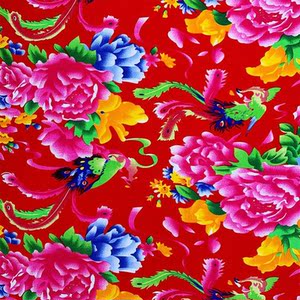 东北大花布料东北大花布凤凰牡丹棉绸服装面料