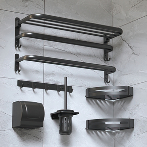 毛巾架卫生间免打孔浴室置物架太空铝浴巾架卫浴五金挂件套装厕所