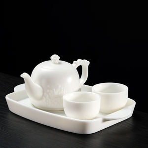 羊脂玉素烧一壶两杯陶瓷纯色商用功夫茶具套装茶壶茶杯商务伴手礼