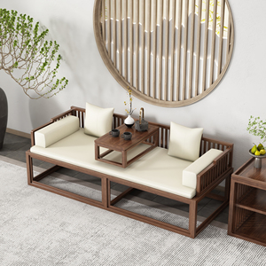 新中式老榆木罗汉床推拉小户型实木头沙发塌榻伸缩家具组合套装椅