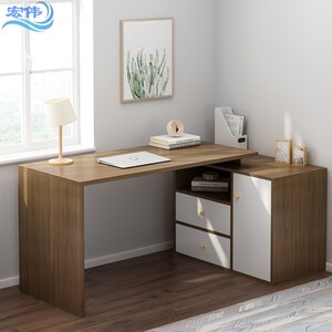转角书桌书架组合床头柜拐角电脑台式桌双人书柜一体卓卧室带椅子