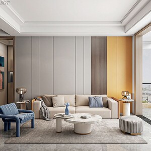 硬包沙发背景墙客厅电视背景现代卧室床头软包人造革实木格栅定制