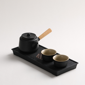功夫茶具黑陶小套装一壶二杯日式简约提梁壶干泡茶盘一人喝茶用品