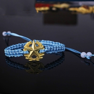 五角星徽章手链橄榄臂枝领花军恋编织绳材料成品军人手环消防军嫂