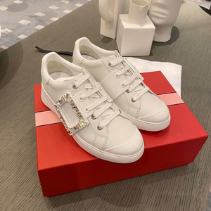 【高版】rv唐嫣同款拼色水钻水晶扣方扣系带平底小白鞋运动休闲鞋