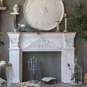 美式复古别墅客厅雕花壁炉实木装饰柜欧式民宿酒店玄关做旧壁炉架