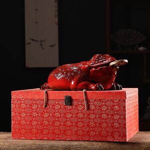 陶瓷红色金蟾招财摆件大号三足蟾蜍旺财办公室收银台店铺开业礼品