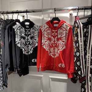 edhardy埃德哈迪 2021奢侈高定老虎头烫钻夹克男士连帽百搭外套潮