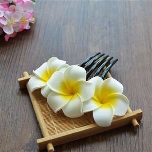 鸡蛋花头饰鸡蛋花珍珠发梳新娘海边度假花朵发饰盘发插梳傣族头花