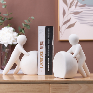 北欧创意简约人物书靠艺术陶瓷书夹书房办公室桌面家居装饰书立挡