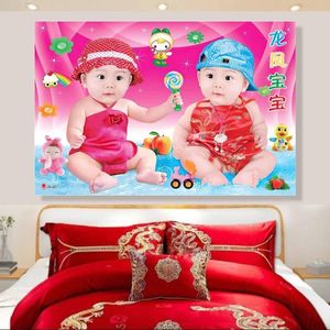 双胞胎贴纸送子图龙凤宝宝画报卧室墙贴备孕胎教大眼睛婚房喜娃图