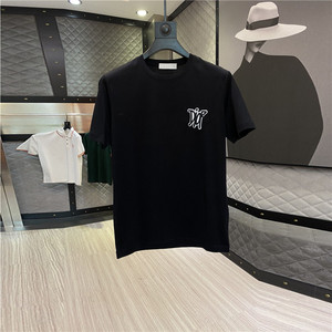 伯格迪奥男装夏季新款潮牌刺绣字母微章牛头印花休闲圆领短袖t恤