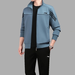 春秋新款中年休闲服套装男李宁运动服中老年爸爸装跑步外套三件套