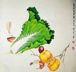 工笔画底稿工笔白菜柿子小品参考白描4#打印y稿宣纸稿学习临摹