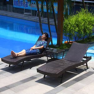 泳池躺椅躺床游泳池室外阳台休息椅别墅庭院大露台藤防水防晒躺床