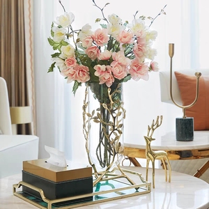 轻奢现代简约金属纯铜花瓶摆件欧式客厅餐桌水培养插鲜花装饰品