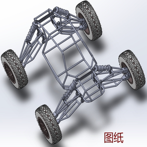 高底盘越野汽车沙滩车3D三维几何数模型车身骨架悬架全地形车图纸