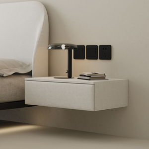 轻奢全实木悬浮床头柜超纤皮柜子现代简约白色悬空整装床边柜小型