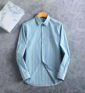 21夏新款潮牌轩爱马仕品绿条纹商务h家休闲流行长袖衬衫上衣男士