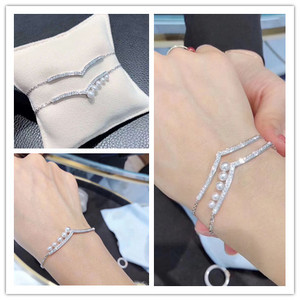 新西兰代购chaumet尚美18k铂金加冕皇冠手链镶钻满钻珍珠手环手链