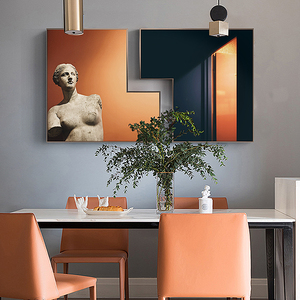 赤色黎明现代简约餐厅装饰画创意个性橙色挂画人物雕塑维纳斯壁画