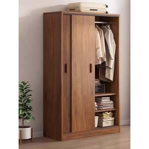 宜家衣柜卧室现代简约出租房用经济小户型推拉实木质收纳简易柜子
