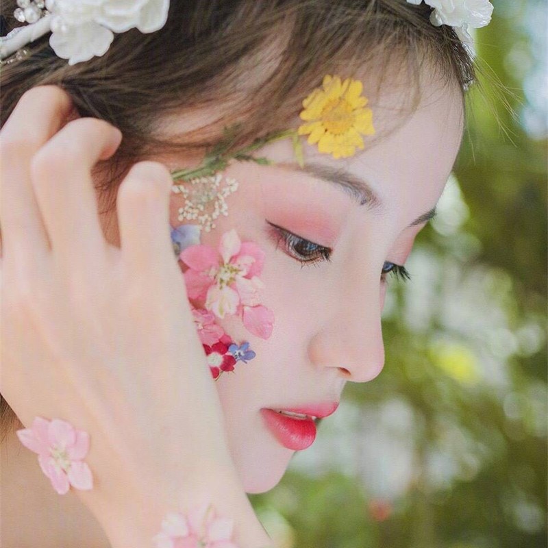 网红脸部装饰 贴花仙女妆容花新娘彩妆lolita 干花贴脸花瓣妆