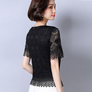 网红蕾丝w短袖女夏2021新款镂空纯色雪纺衫流苏短款半袖小衫雷丝
