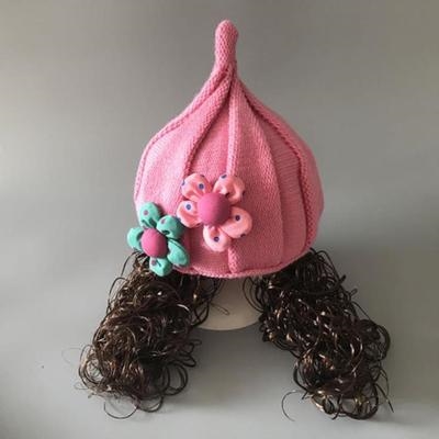 假发帽帽子宝宝女冬1-3岁小童洋气套头帽周岁女宝室内短卷发手工