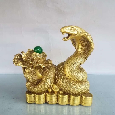 招财蛇摆件纯铜福字蛇风水金蛇客厅装饰t品工艺品眼镜蛇形家居礼