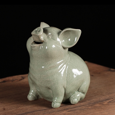 龙泉青瓷创意招财猪大号家居装饰品办公室摆件陶瓷存钱储蓄罐礼品