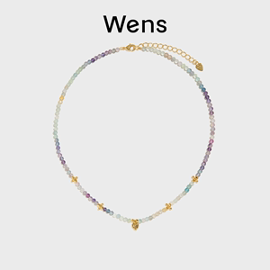Wens天然紫莹石串珠项链女原创设计叠戴多巴胺水晶颈链锁骨链