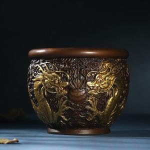 全铜故宫缸故宫文创小铜缸家居风水蟠龙缸双龙缸招财缸聚财缸摆件